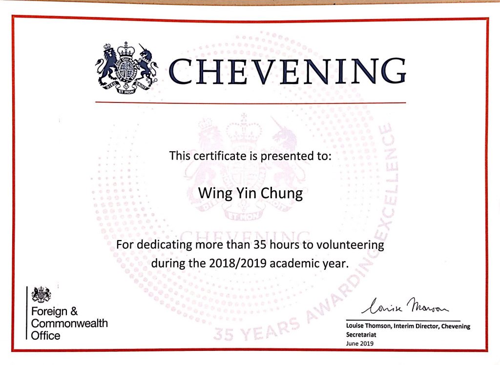Volunteering Certificate, Chevening Scholarship (2019)